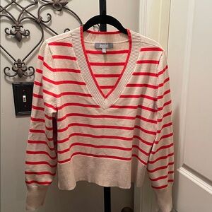 Marled Women's Striped V-Neck Sweater - Red and Cream - XL - NWOT